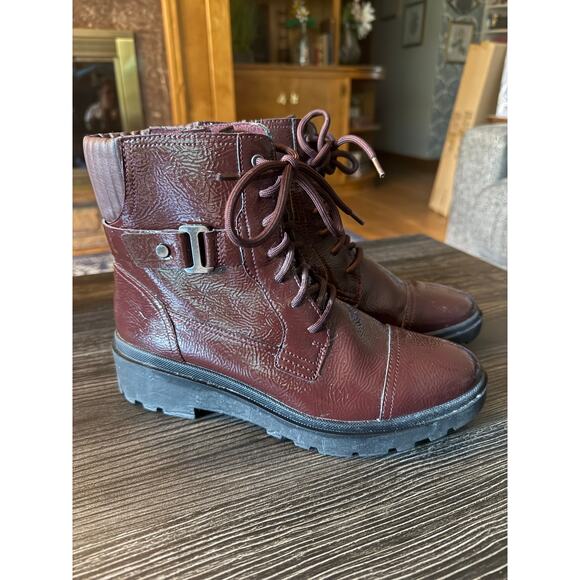 Clark’s Calla Burgundy Dance Lace-Up Buckled Boots Sz. 8.5 - Picture 1 of 10